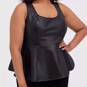 Torrid Faux Leather Peplum Tank Top Woman Plus 6 6X Black Shirt Goth Sleeveless